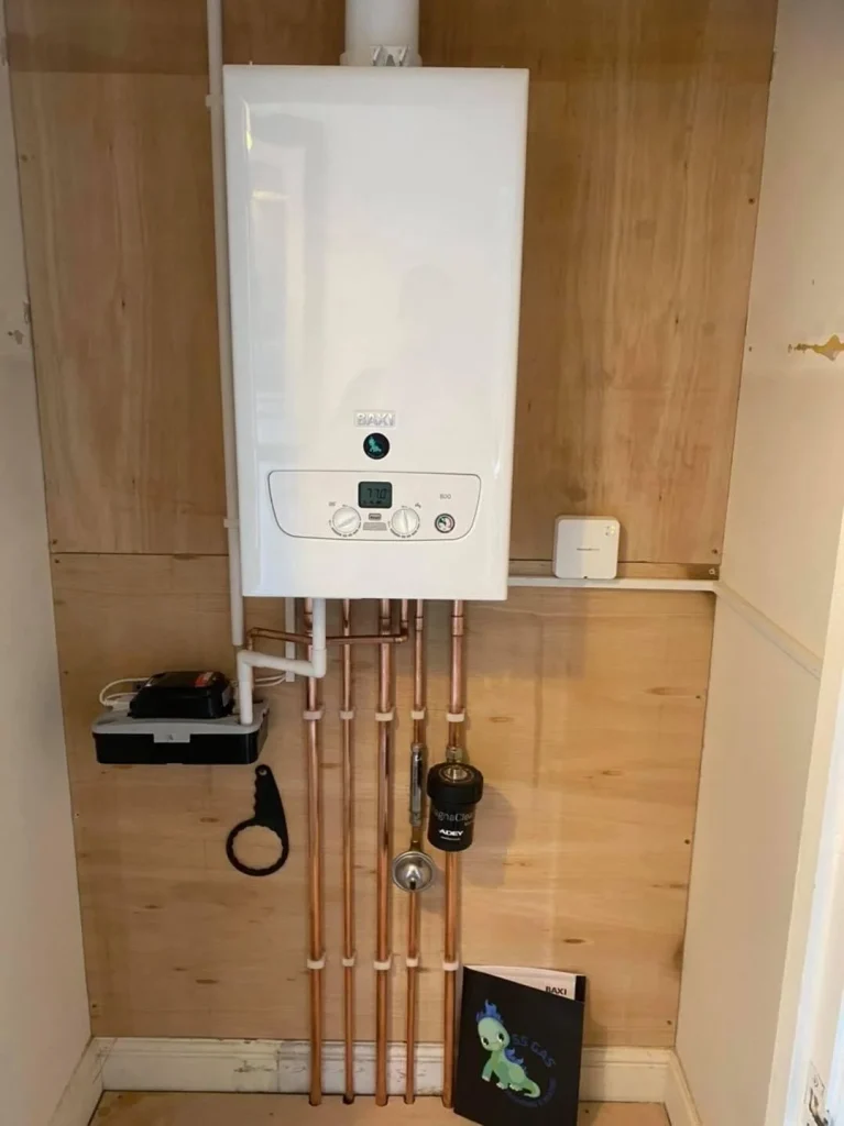 A boiler attached to a wall