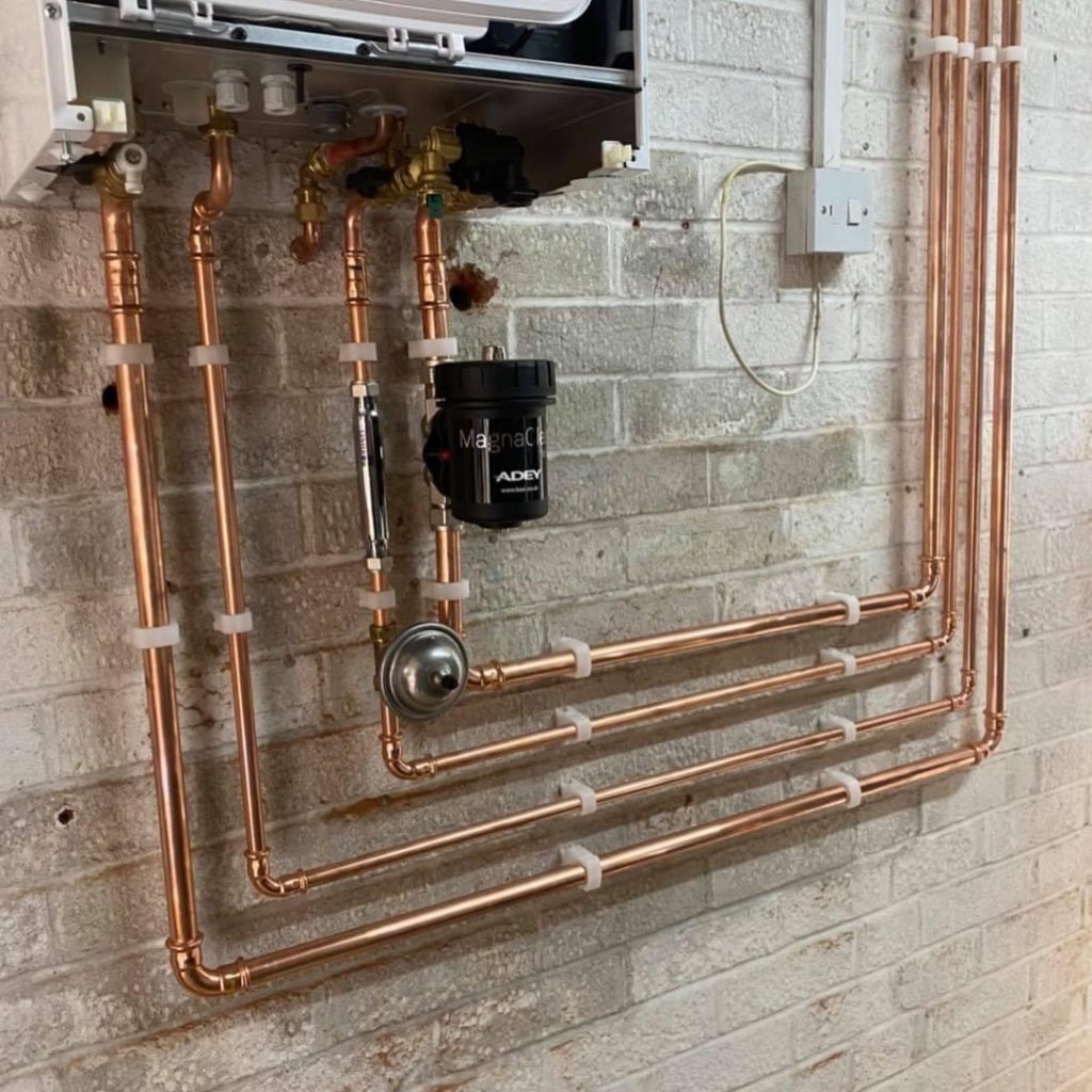 A boiler attached to a wall